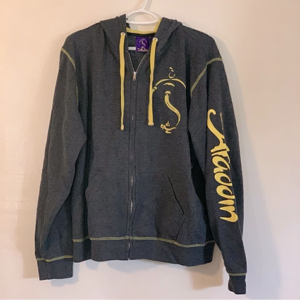 Disney Aladdin Sweatshirt Hoodie Zip Up Dark Gray Sz Large Gorgeous